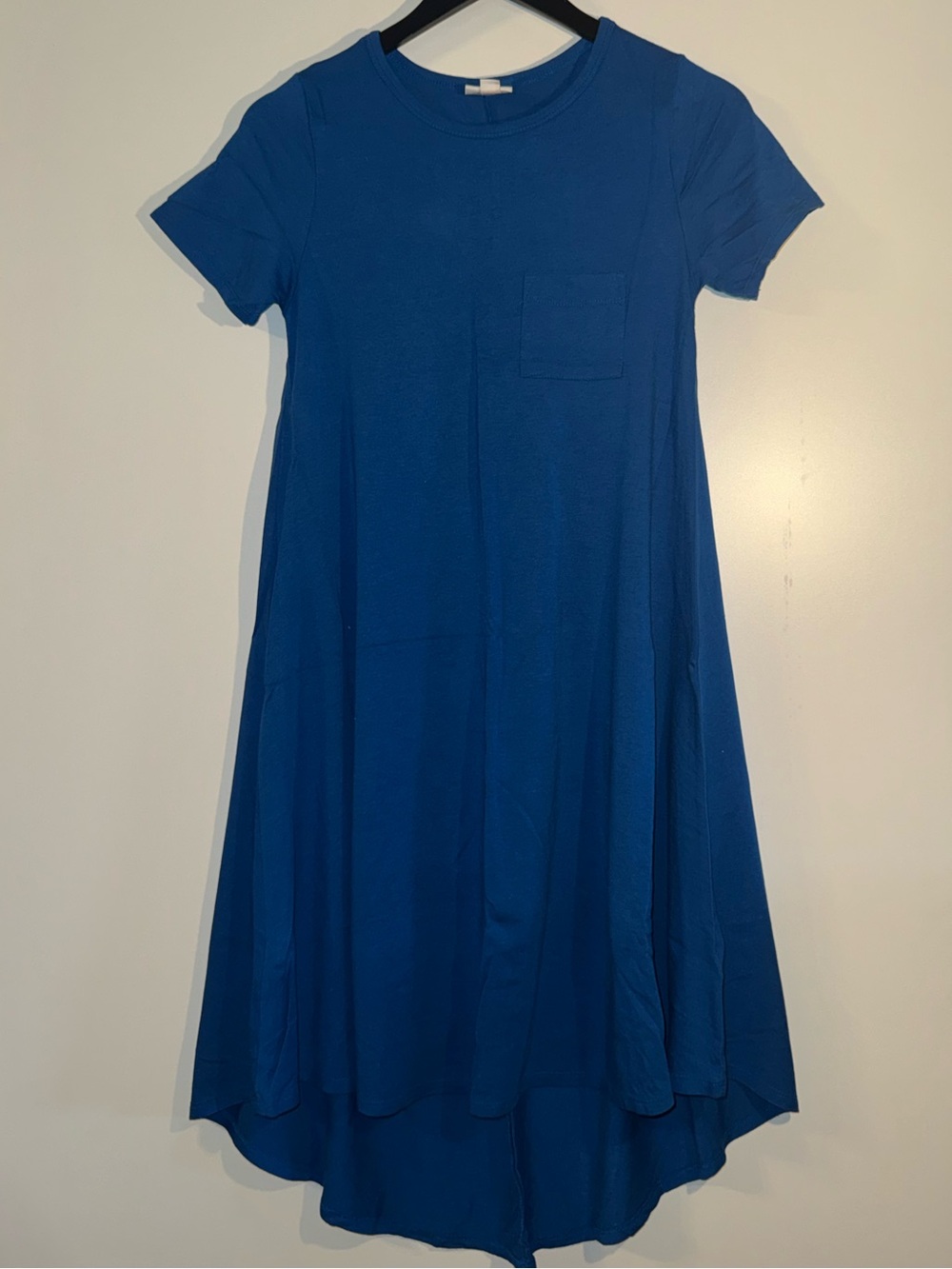 LuLaRoe Carly Royal Blue Hi‑Low Short Sleeve Swing Dress
